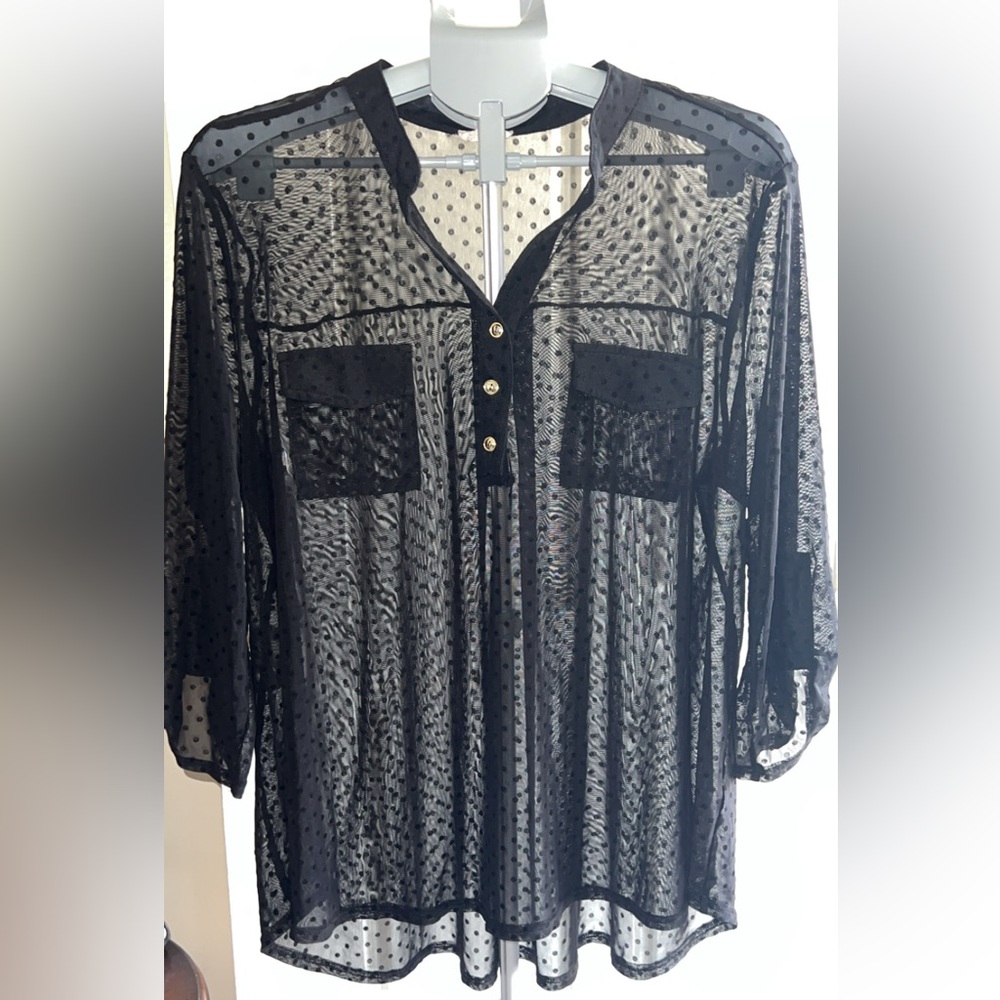 PLUS SIZE SHEER DOT BLOUSE